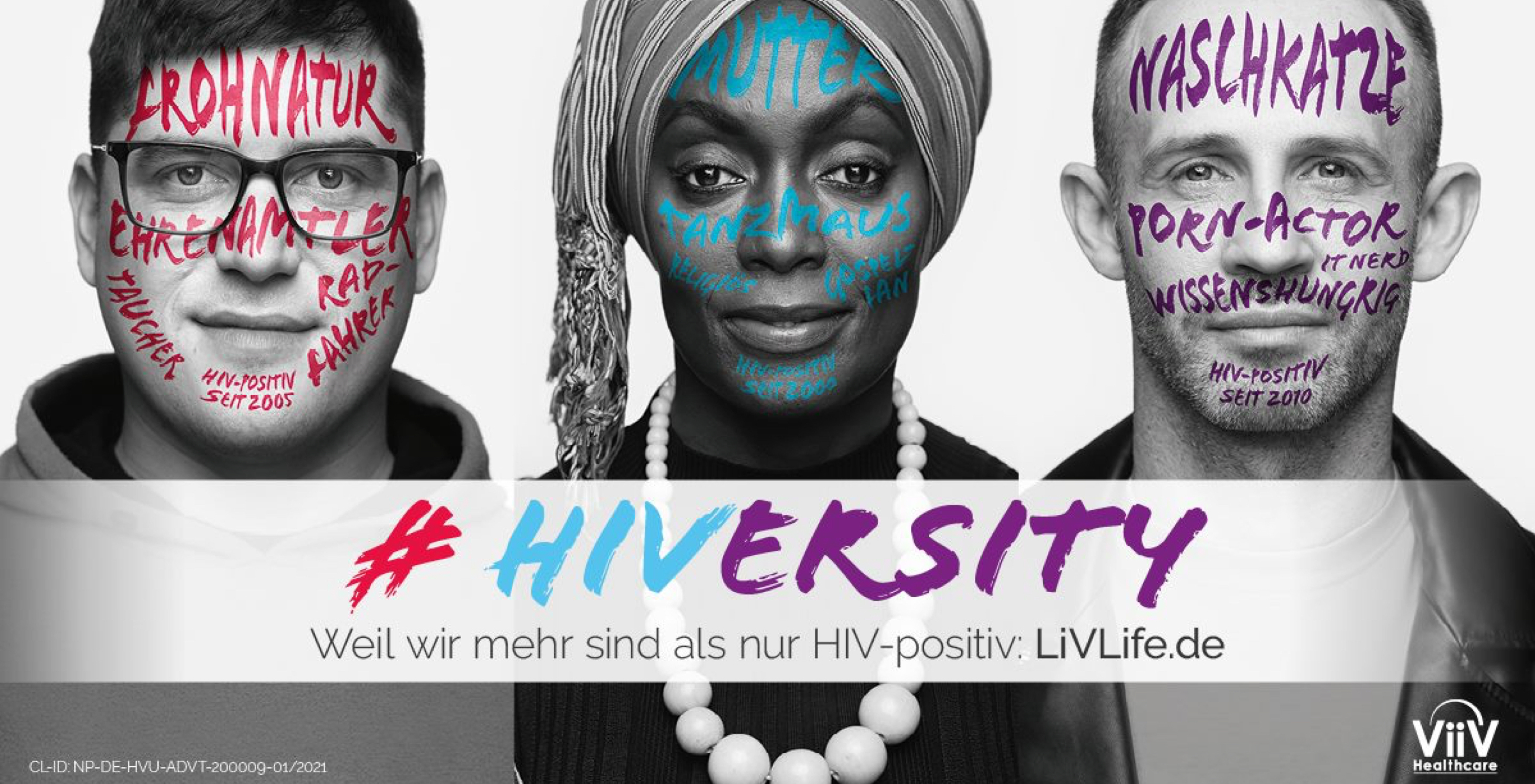 Kampagnenmotiv HIVersity zeigt Portraitbilder von allen sechs Protagonisten mit ihren persönlichen Botschaften